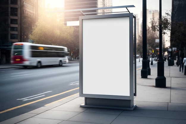 Foto maquete de outdoor branco vertical no ponto de ônibus da cidade ai