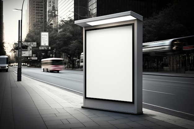 Maquete de outdoor branco vertical no ponto de ônibus da cidade AI