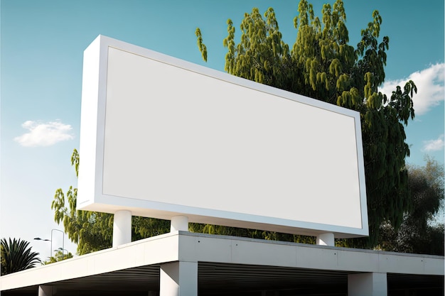 Maquete de outdoor em branco de publicidade de rua em stand em dia ensolarado criado com IA generativa