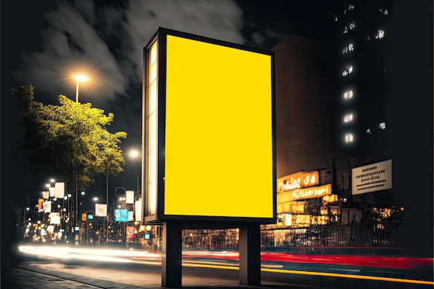 Maquete de outdoor em branco de publicidade na calçada da cidade à noite criada com IA generativa