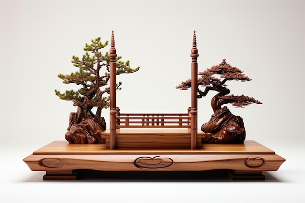 maquete de palco de pódio de madeira estilo japão