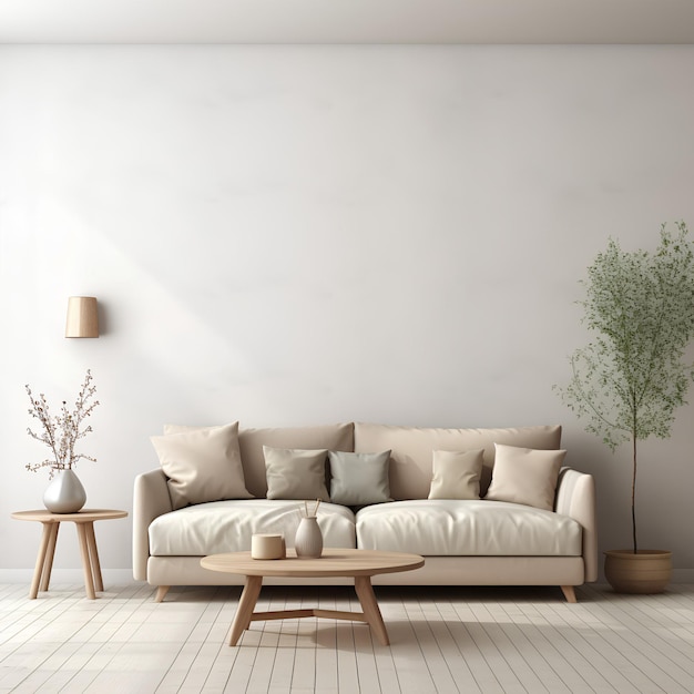 Maquete de parede interior de sala de estar em estilo nórdico e aconchegante maquete de sala de estar maquete de parede vazia