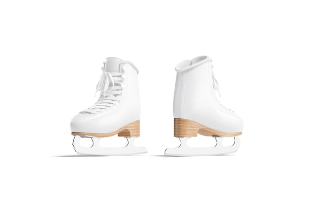 Maquete de patins de gelo branco. Equipamento esportivo patinação artística ou hóquei simulado. Cadarço profissional.