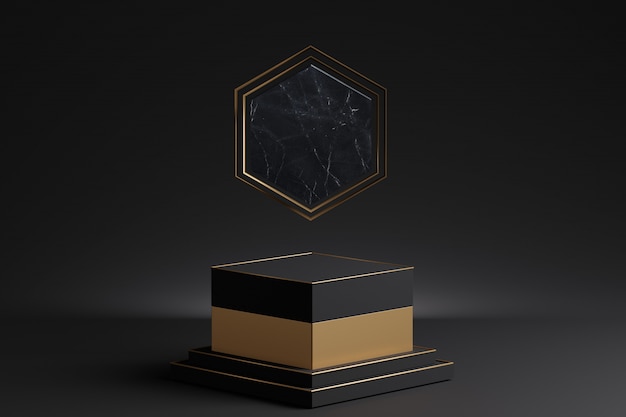 Maquete de pedestal de ouro com decoração em mármore