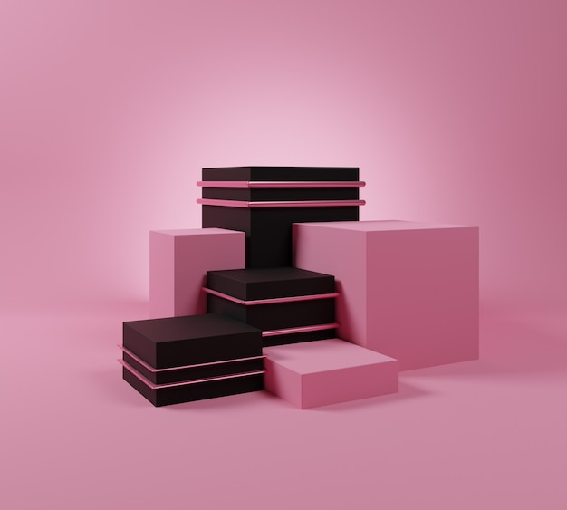 Maquete de pódio de forma mínima rosa e preto.