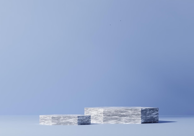 maquete de pódio de pedestal de mármore branco mínimo, pano de fundo de parede azul com luz natural, plataforma de produtos