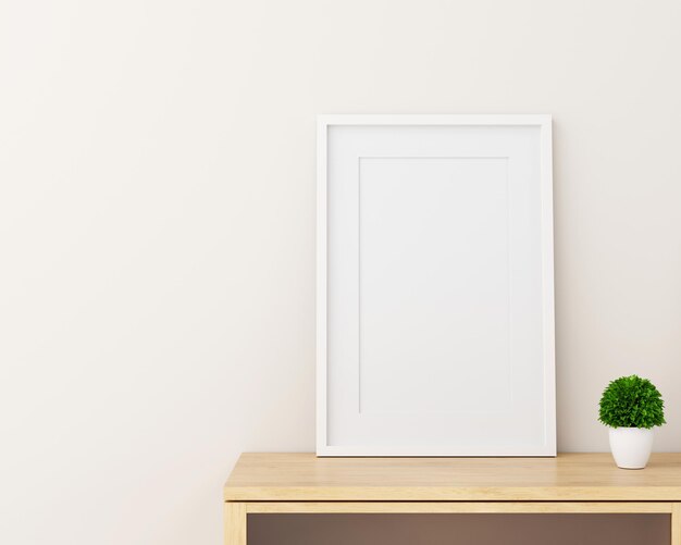 Maquete de porta-retrato em branco na moderna sala de estar interior estilo minimalista ilustração 3D rener