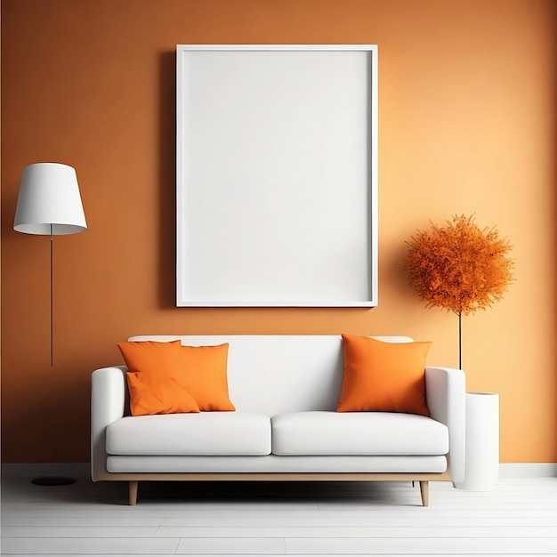 Foto maquete de pôster de parede fundo laranja