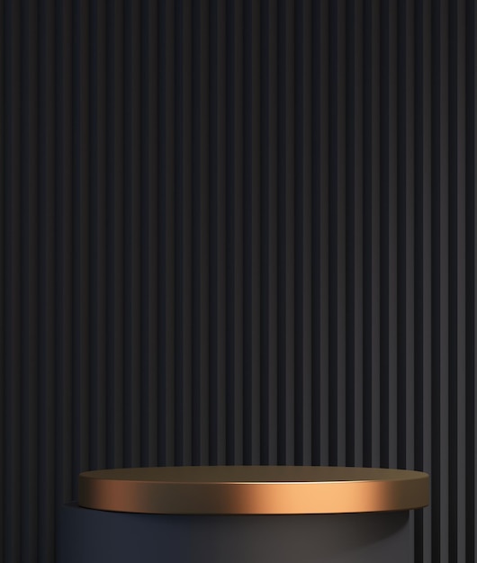 Maquete de produto de pódio 3d preto e dourado com ilustração de renderização 3d de fundo abstrato