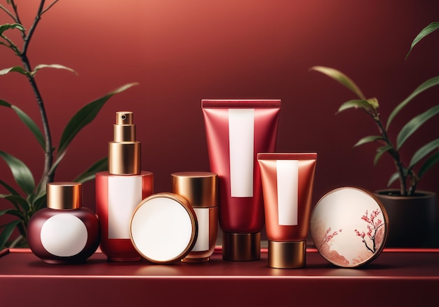 Foto maquete de produtos cosméticos tradicionais asiáticos naturais, comercial do ano novo chinês