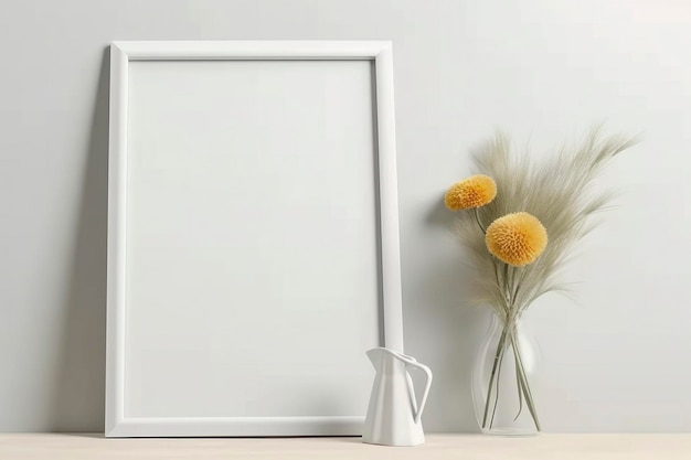 Maquete de quadro com flores amarelas na mesa criada com IA generativa