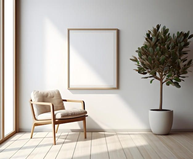 Maquete de quadro em branco cartaz modelo de lona design de interiores renderização em 3d