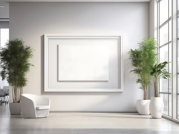 maquete de quadro em branco de marca corporativa com fundo de recepção de escritórios de negócios modernos ai