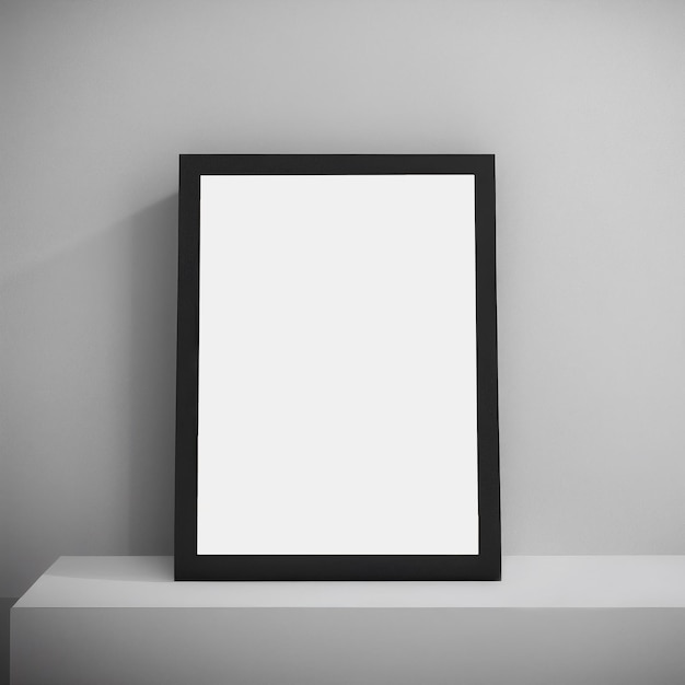 Foto maquete de quadro escuro vertical quadro com um espaço vazio em pé em um suporte contra a parede minimalismo renderização 3d closeup