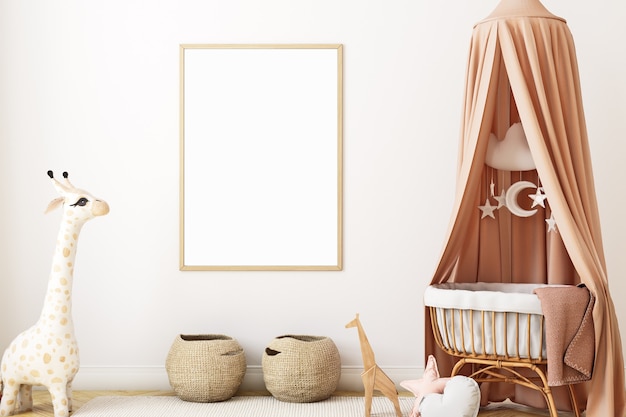 Maquete de quadro estilo boho no berçário para recém-nascidos