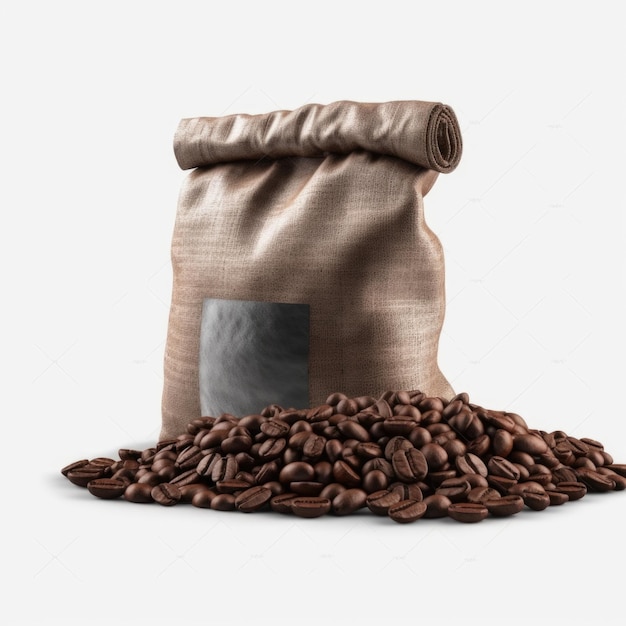 Maquete de saco de grãos de café isolada Generative AI