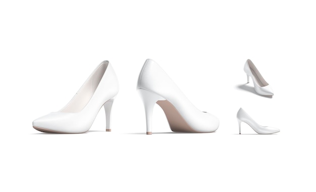 Maquete de sapatos de salto alto branco. Bota feminina tipo slingback simulada.