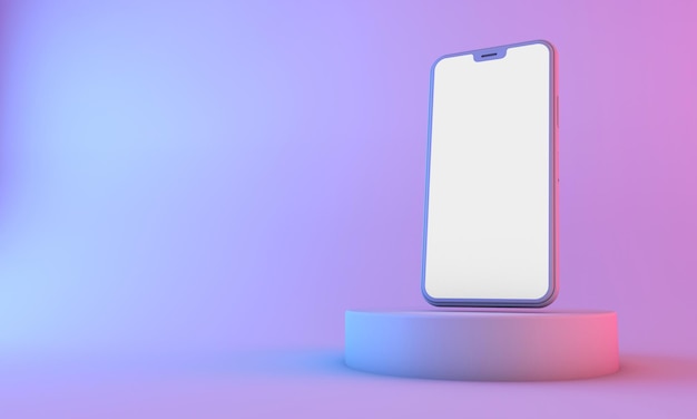 Maquete de smartphone com tela branca em branco com iluminação neon 3D Render