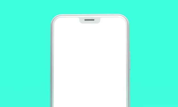 Maquete de smartphone com tela branca em branco em um fundo verde 3D Render