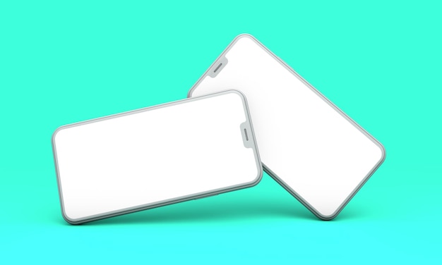 Maquete de smartphone com tela branca em branco em um fundo verde 3D Render