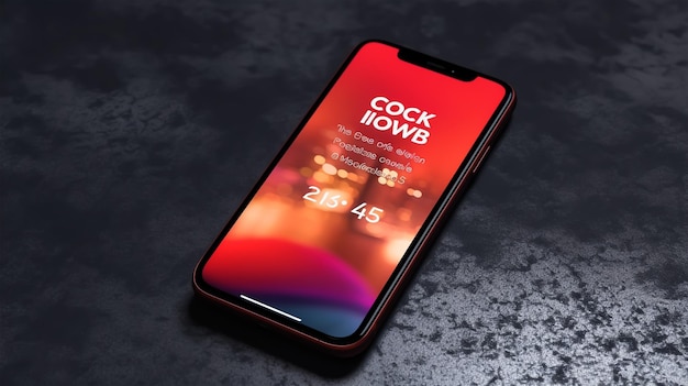 Maquete de smartphone com tela vermelha em fundo escuro