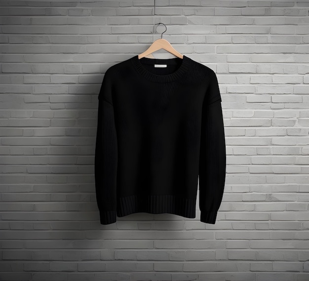 Maquete de suéter preto com fundo de tijolo gerado por IA