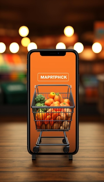 maquete de tela do aplicativo martphone com carrinho de compras de supermercado e caixas com espaço de cópia