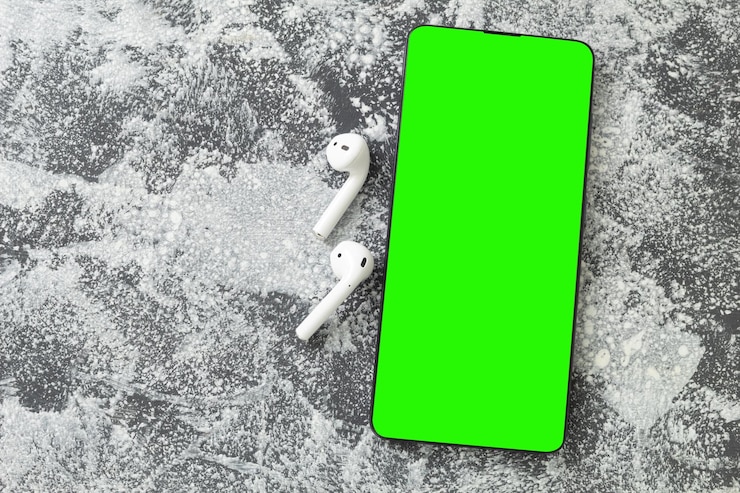Foto maquete de um celular com tela chroma key