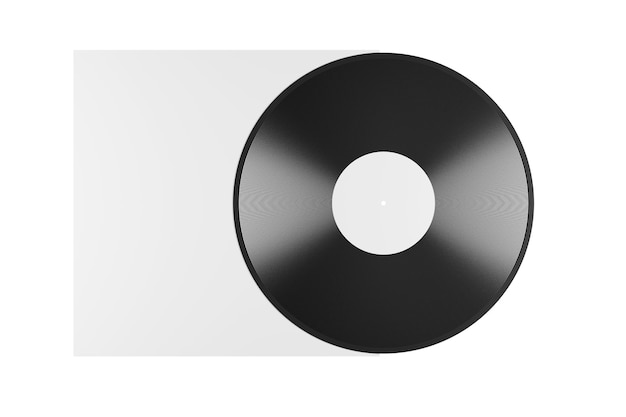 Foto maquete de um disco de vinil e caixa em renderização 3d de fundo branco