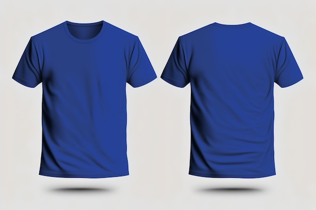 Foto maquete de uma camiseta azul royal em branco na frente e atrás isolada no fundo branco.