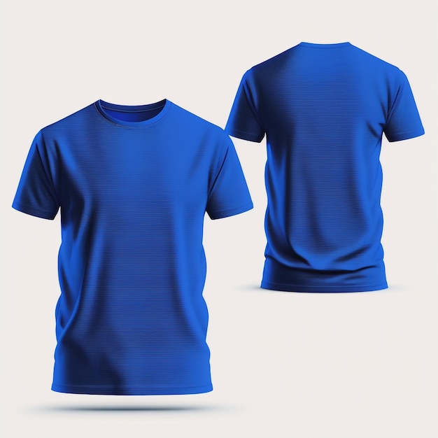 Maquete de uma camiseta azul royal em branco na frente e atrás isolada no fundo branco.