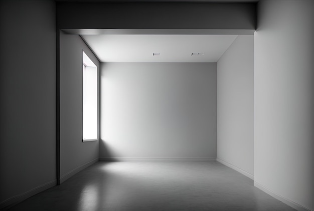 Maquete de uma sala vazia com uma parede cinza