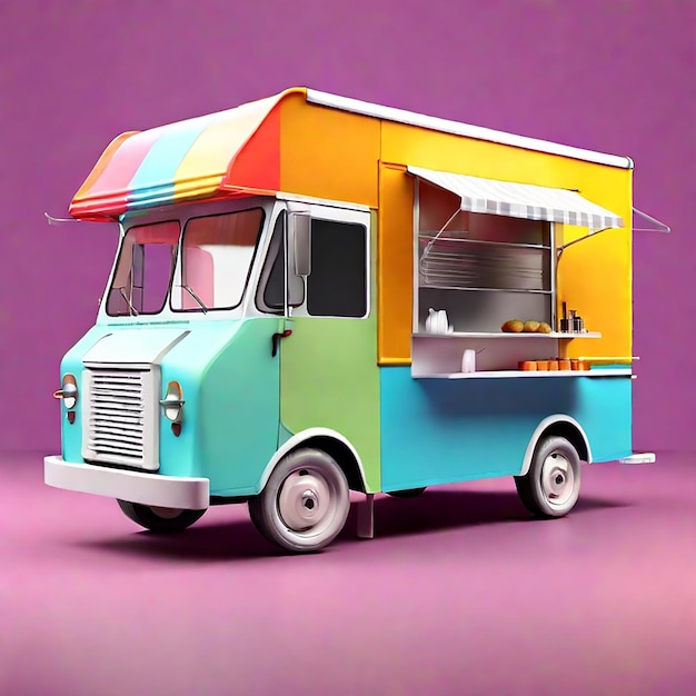 Maquete de veículo de caminhão de alimentos com renderização 3D para design de identidade de marca corporativa gerado por IA