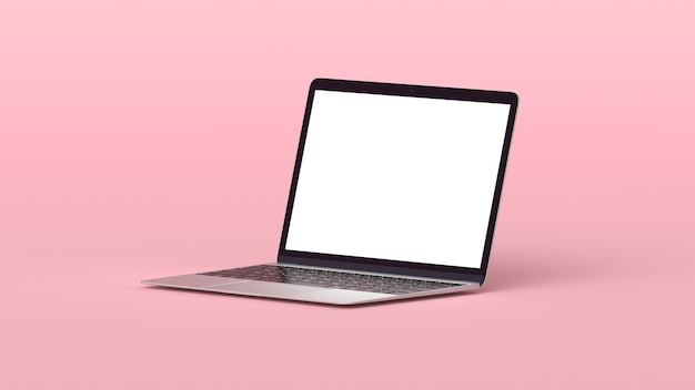 Maquete do laptop moderno com tela em branco no fundo rosa. 3d render ilustração para seu projeto.