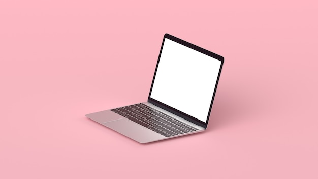 Maquete do laptop moderno com tela em branco no fundo rosa. 3d render ilustração para seu projeto.