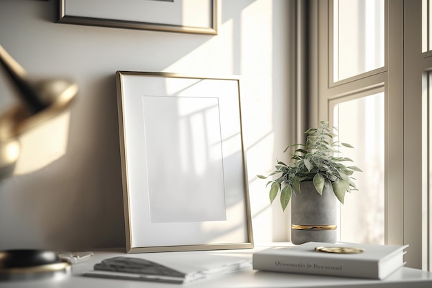 Maquete do quadro em branco no interior da casa de estilo escandinavo