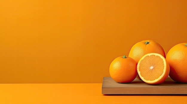Maquete laranja madura e espaço de cópia com uma IA generativa de fundo gradiente