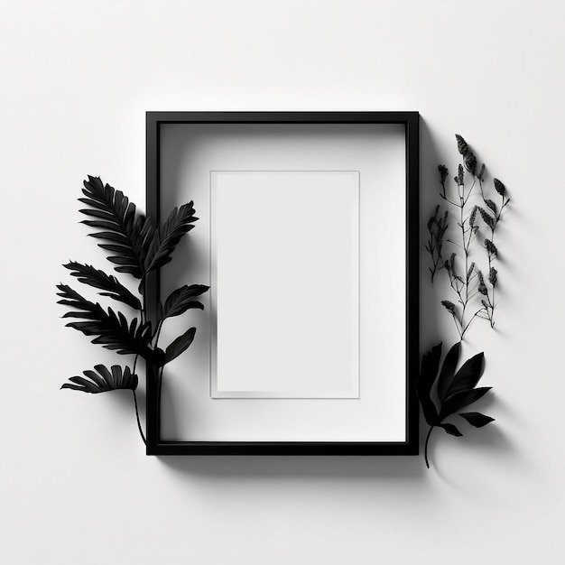 Maquete minimalista de moldura preta sobre fundo branco Pode ser usada no design de interiores da parede da sala