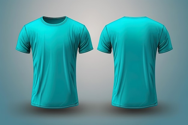 Maquete realista de camiseta masculina ciano definida da vista frontal e traseira