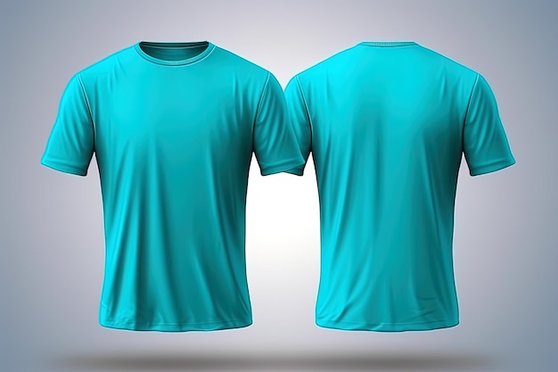 Maquete realista de camiseta masculina ciano definida da vista frontal e traseira