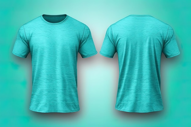 Maquete realista de camiseta masculina ciano definida da vista frontal e traseira