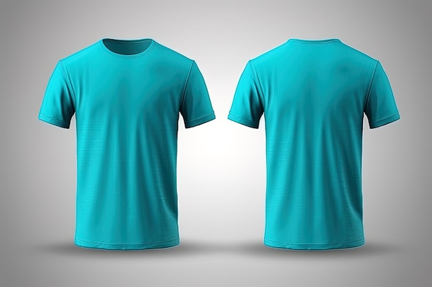 Maquete realista de camiseta masculina ciano definida da vista frontal e traseira