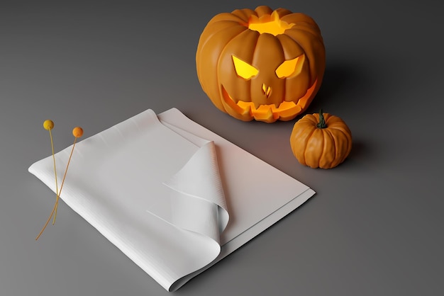 Maquete têxtil e muitos filhotes na mesa escura caem maquete para o seu conceito de halloween de design d render