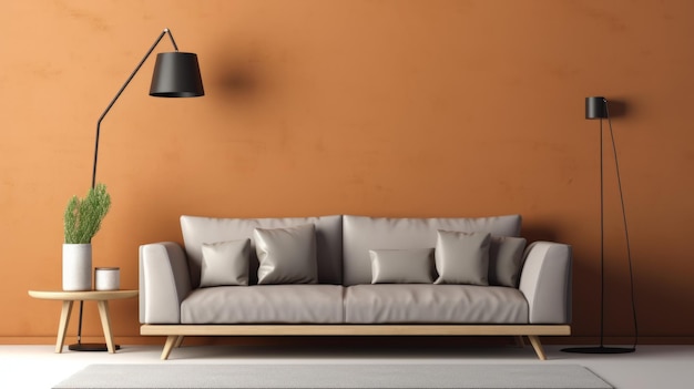 maqueteinterior com ilustração 3d de sofá marrom