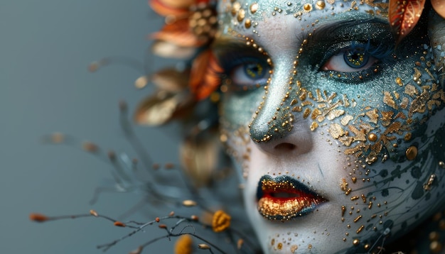 Maquiagem artística glamourosa Beleza de perto em aplicação habilidosa e desenhos intrincados