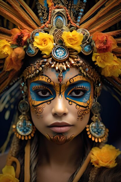 Maquiagem festiva de uma mulher mexicana Dia dos Mortos Halloween Dia de los muertos Generative AI
