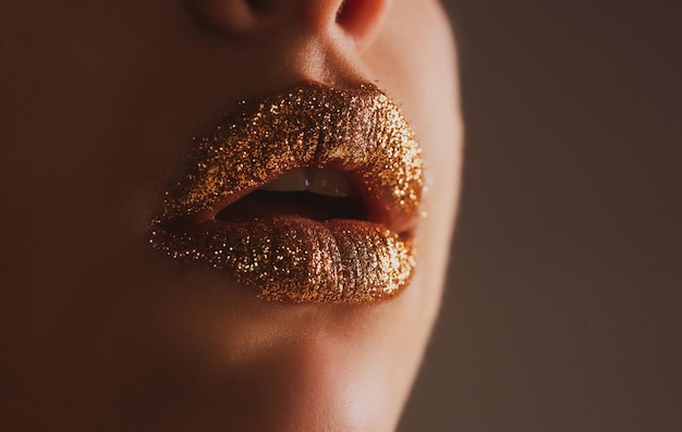 Maquiagem labial brilhante lábios de beleza em glitter cosmético de luxo