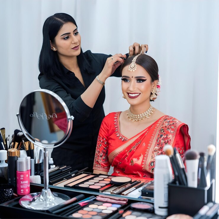 Un maquillador profesional prepara a la novia para un evento especial