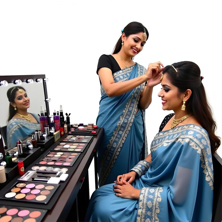 Un maquillador profesional prepara a la novia para un evento especial