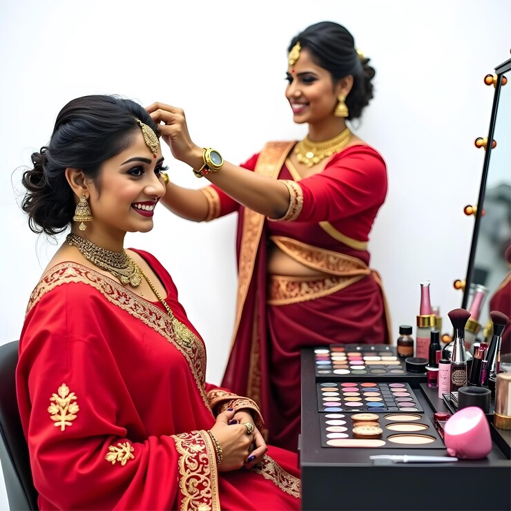 Un maquillador profesional prepara a la novia para un evento especial